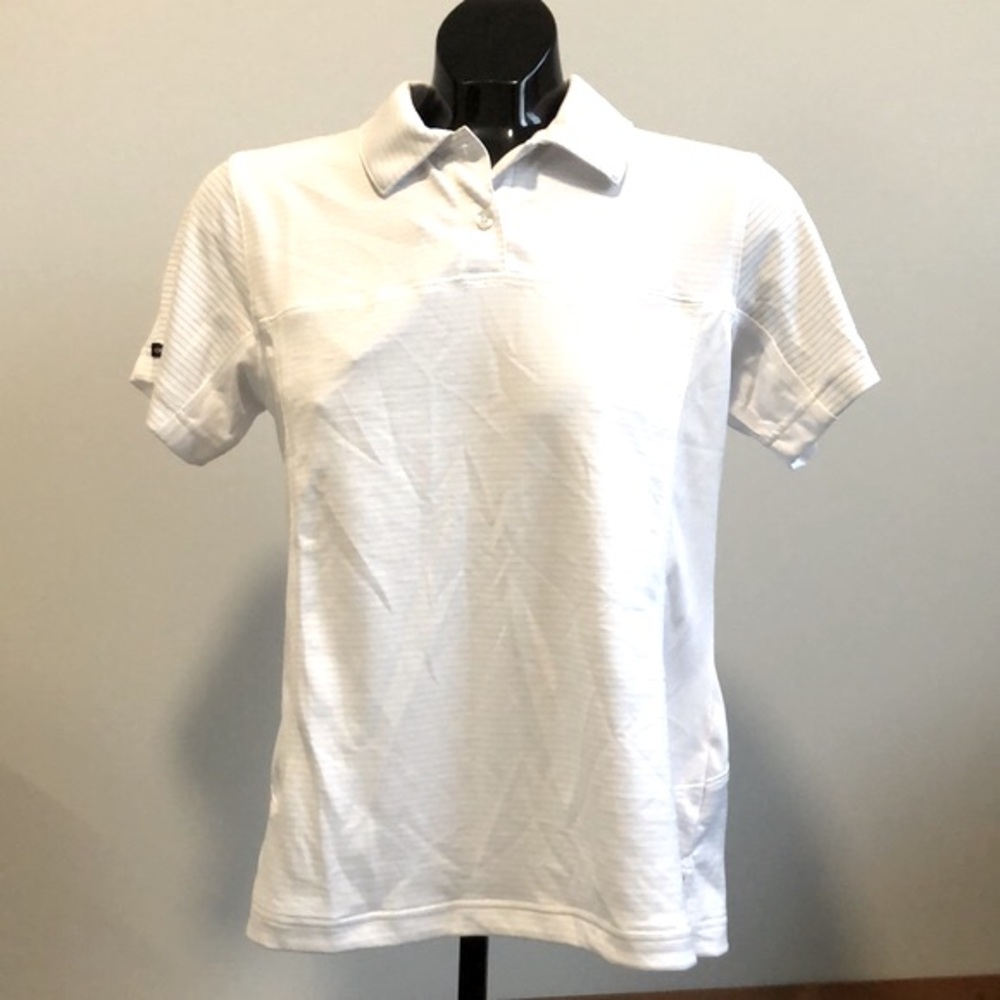 Ladies OnTour White with Grey Stripes Golf Shirt, Size S, NWT